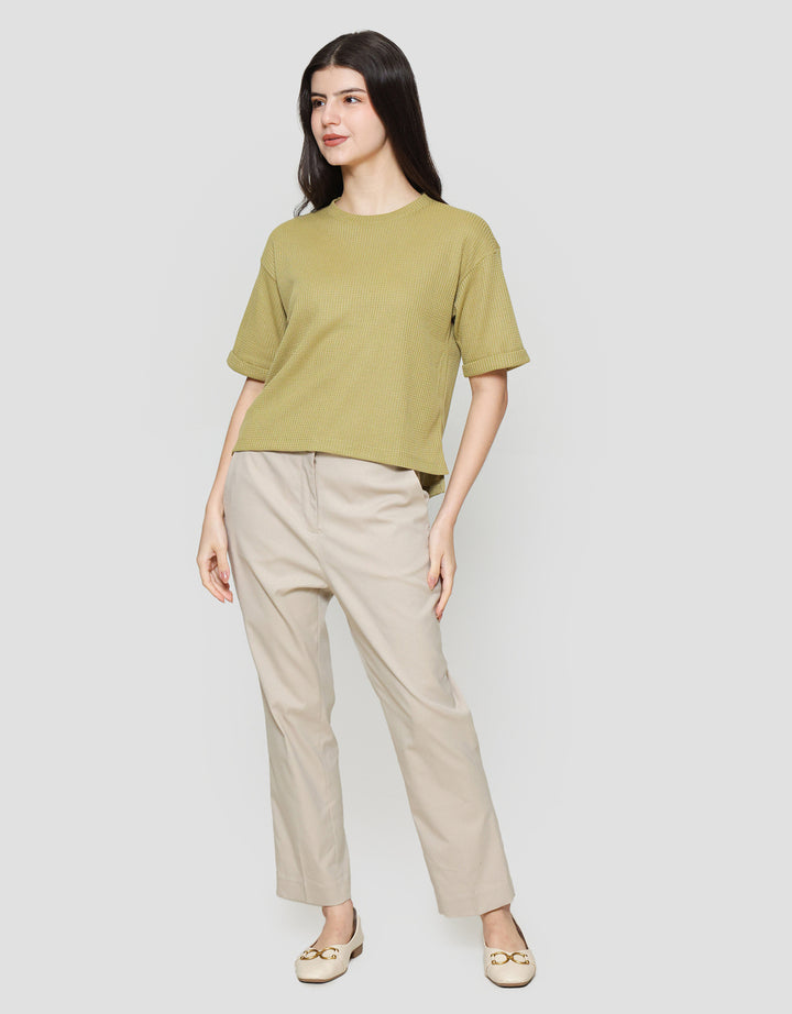 Suko Crop New Waffle Lengan Pendek Kaos Oversize Wanita