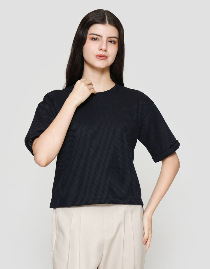 Suko Crop New Waffle Lengan Pendek Kaos Oversize Wanita