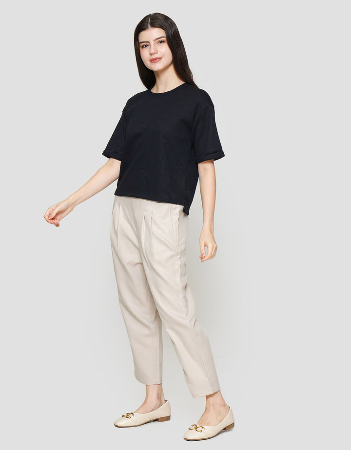 Suko Crop New Waffle Lengan Pendek Kaos Oversize Wanita