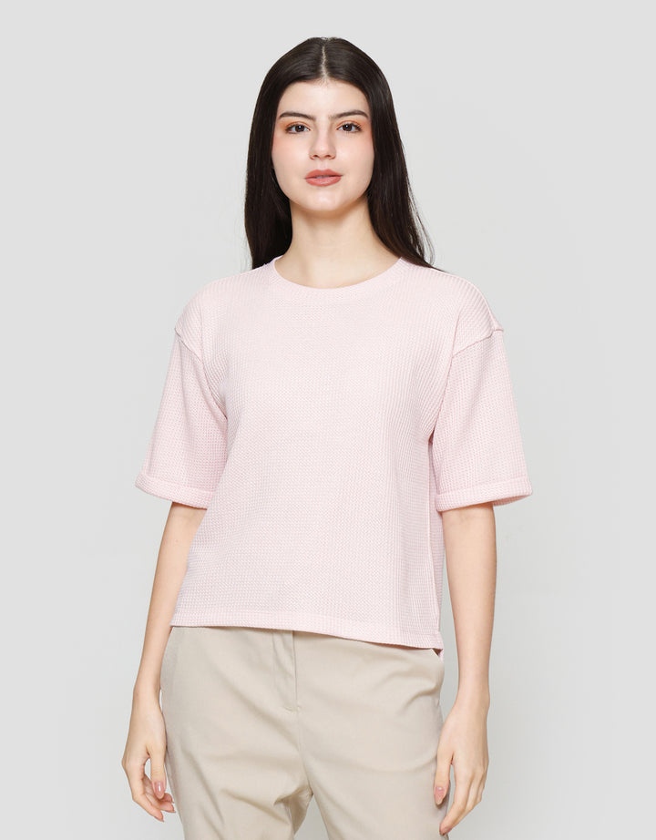 Suko Crop New Waffle Lengan Pendek Kaos Oversize Wanita