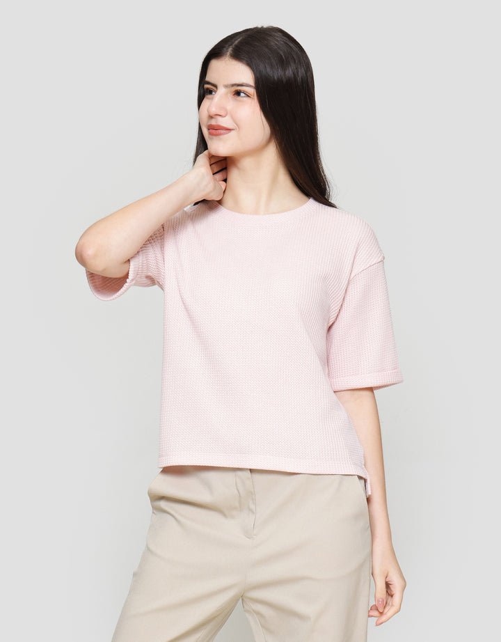 Suko Crop New Waffle Lengan Pendek Kaos Oversize Wanita