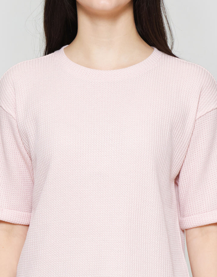 Suko Crop New Waffle Lengan Pendek Kaos Oversize Wanita