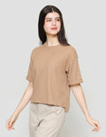 Suko Crop New Waffle Lengan Pendek Kaos Oversize Wanita