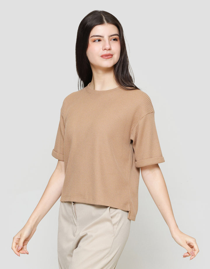 Suko Crop New Waffle Lengan Pendek Kaos Oversize Wanita