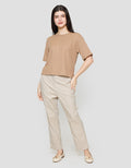Suko Crop New Waffle Lengan Pendek Kaos Oversize Wanita