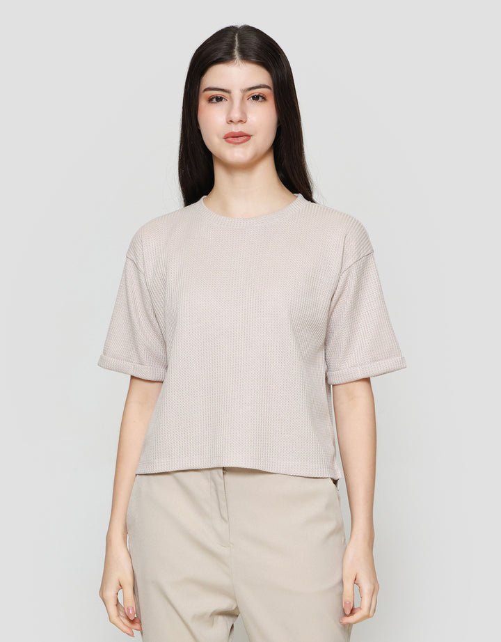 Suko Crop New Waffle Lengan Pendek Kaos Oversize Wanita