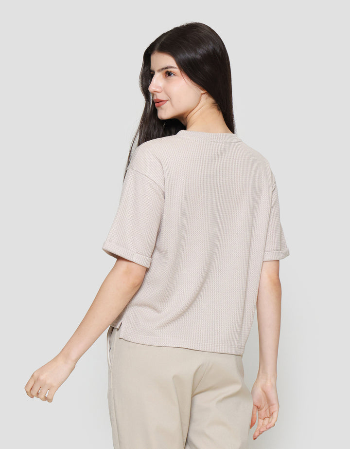 Suko Crop New Waffle Lengan Pendek Kaos Oversize Wanita