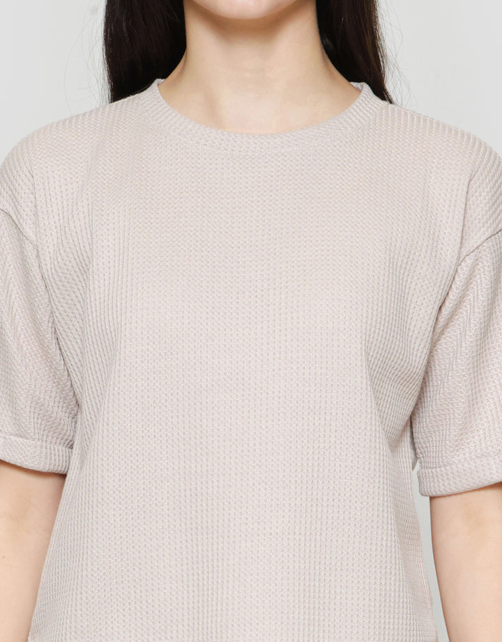 Suko Crop New Waffle Lengan Pendek Kaos Oversize Wanita