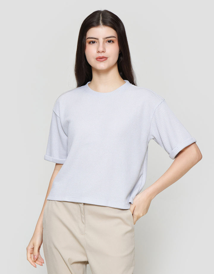 Suko Crop New Waffle Lengan Pendek Kaos Oversize Wanita