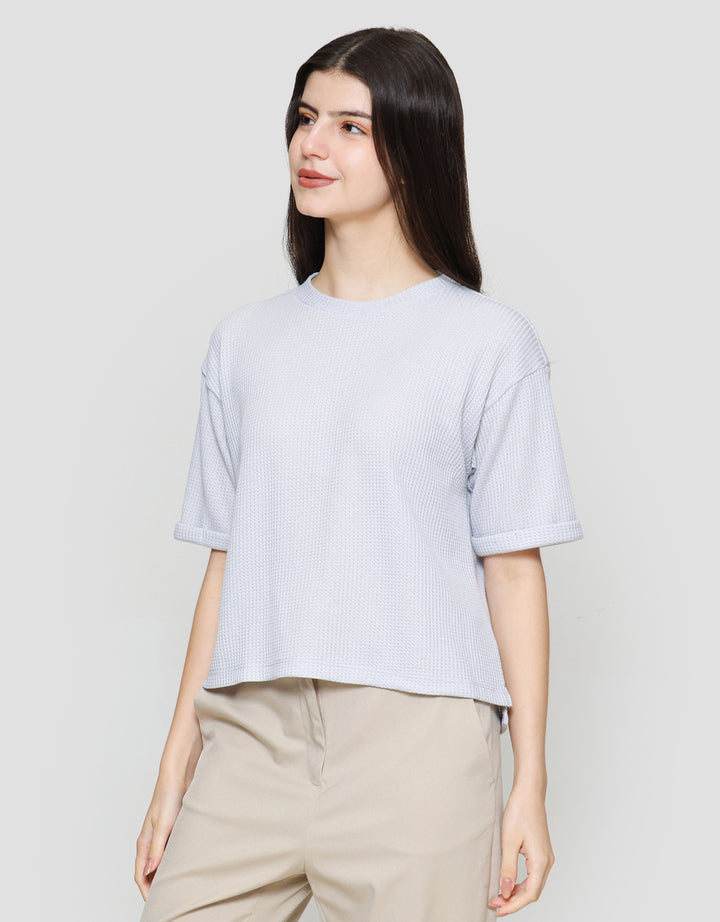 Suko Crop New Waffle Lengan Pendek Kaos Oversize Wanita