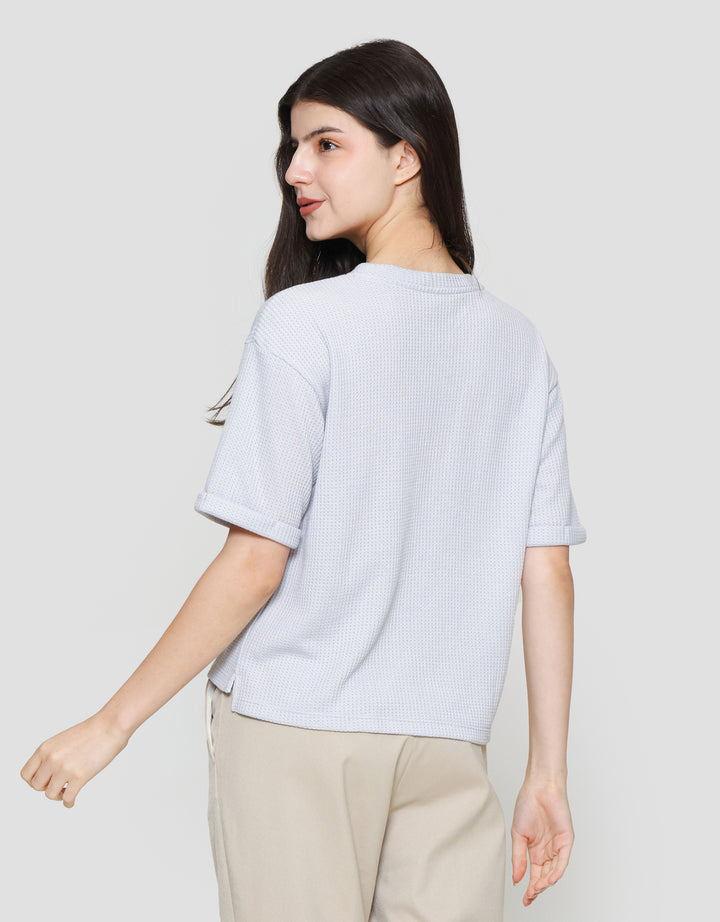 Suko Crop New Waffle Lengan Pendek Kaos Oversize Wanita