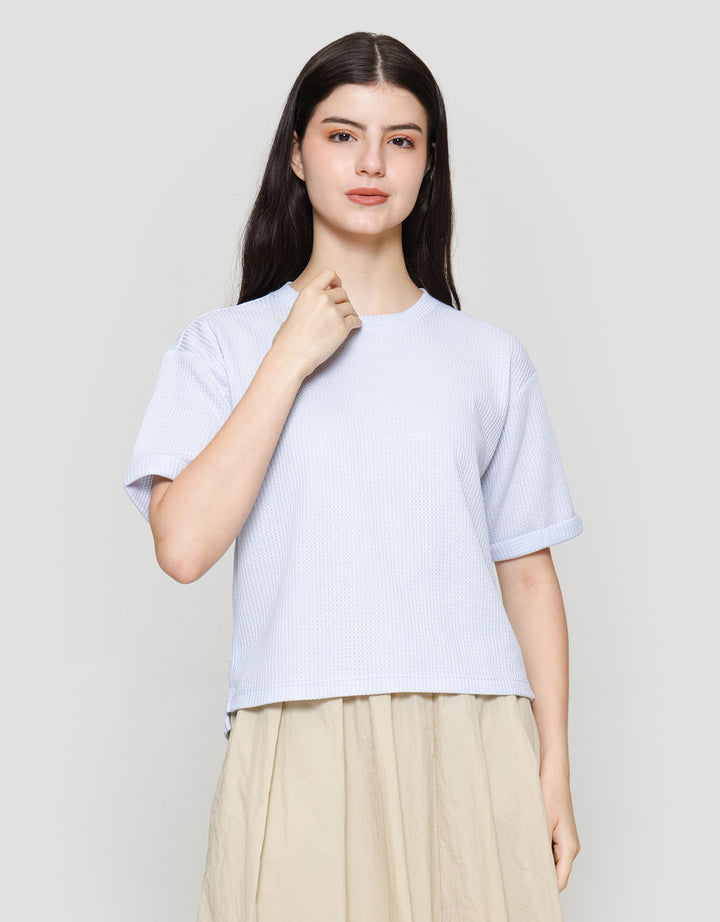 Suko Crop New Waffle Lengan Pendek Kaos Oversize Wanita
