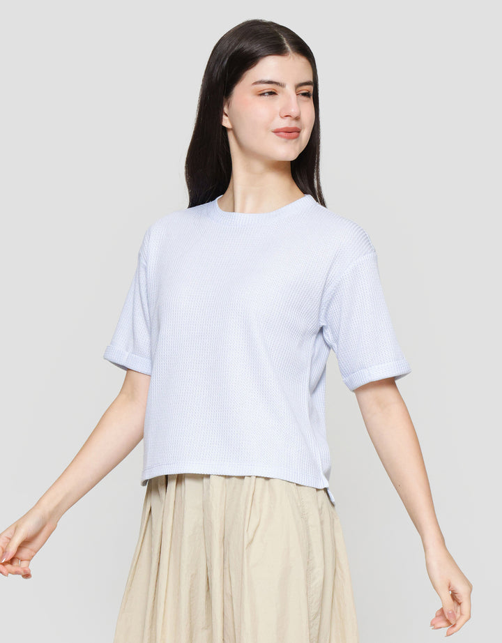 Suko Crop New Waffle Lengan Pendek Kaos Oversize Wanita