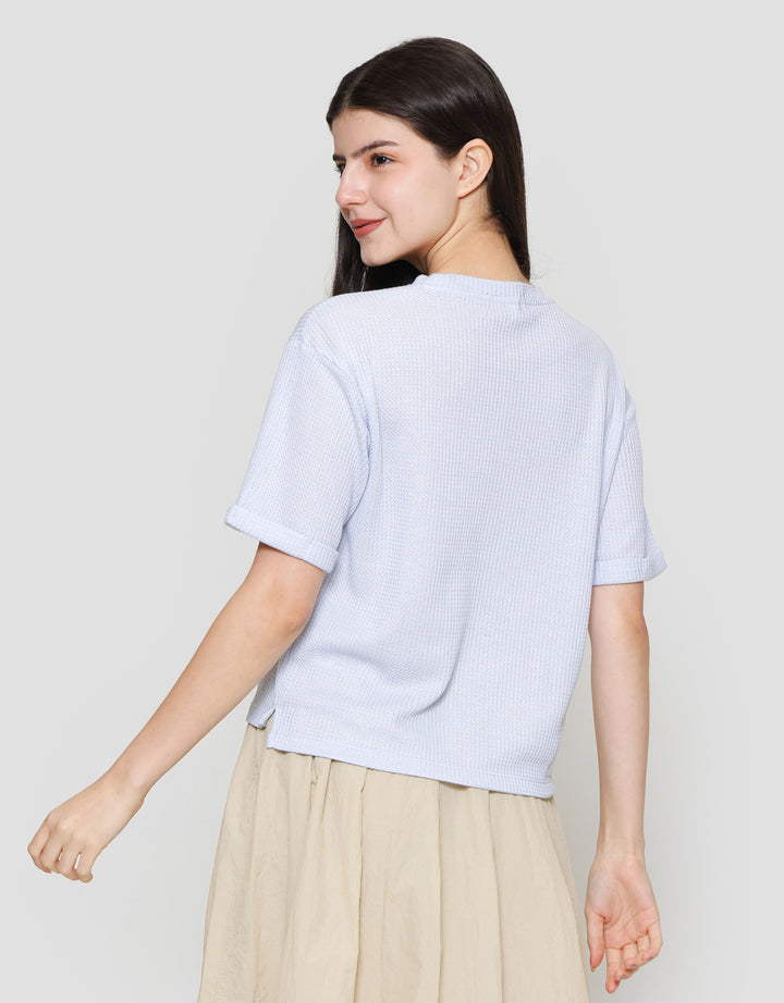 Suko Crop New Waffle Lengan Pendek Kaos Oversize Wanita