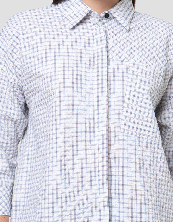 Cardinal Girl Print Little Checks Kemeja Lengan Panjang Wanita