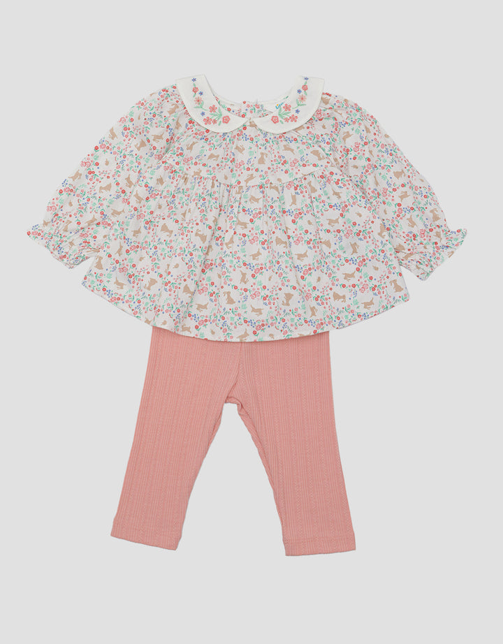 Little M Bunny Flower Baju Set Anak Perempuan