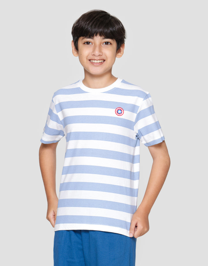 Marvel Stripe Logo Captain America Patch Kaos Anak Laki-Laki