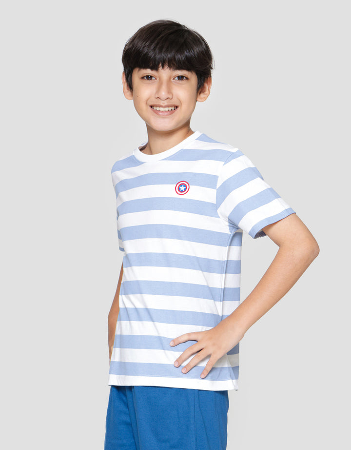 Marvel Stripe Logo Captain America Patch Kaos Anak Laki-Laki