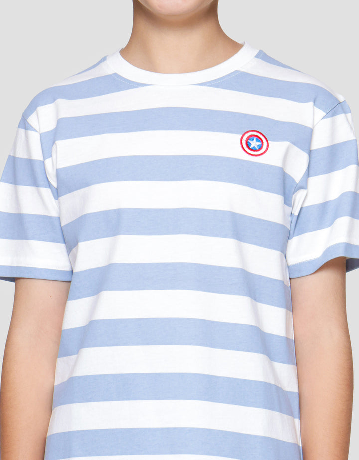 Marvel Stripe Logo Captain America Patch Kaos Anak Laki-Laki