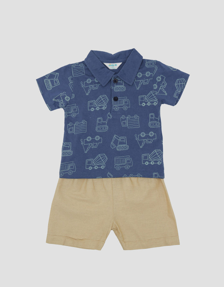 Little M Polo Print Tractor Pakaian Setelan Bayi