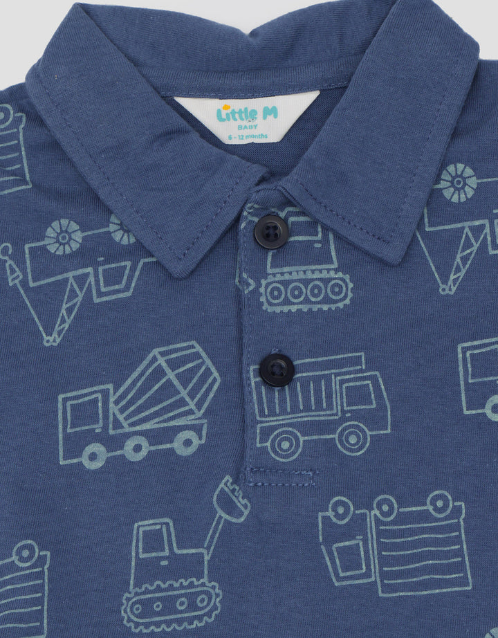 Little M Polo Print Tractor Pakaian Setelan Bayi