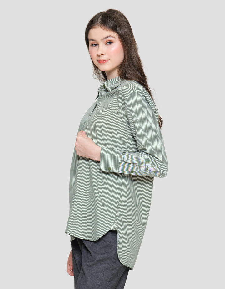 Connexion Basic Print Stripe Kemeja Lengan Wanita