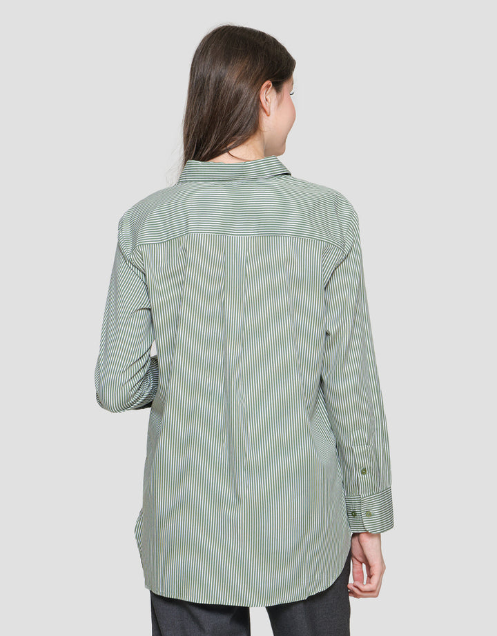 Connexion Basic Print Stripe Kemeja Lengan Wanita