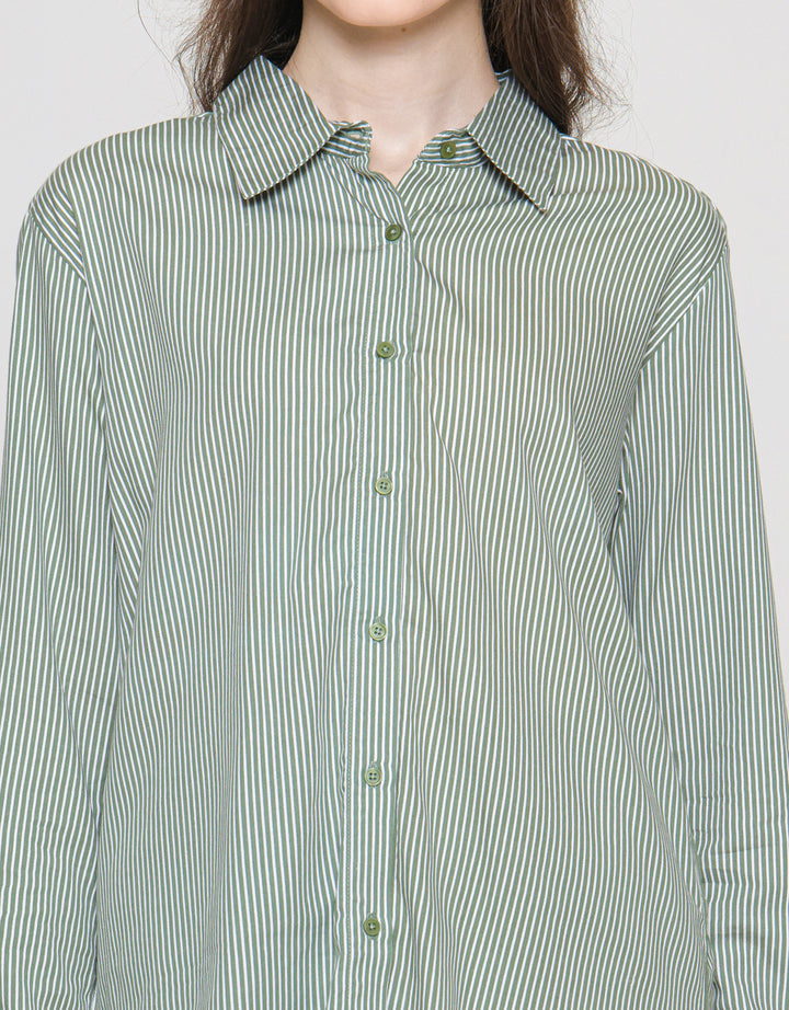 Connexion Basic Print Stripe Kemeja Lengan Wanita