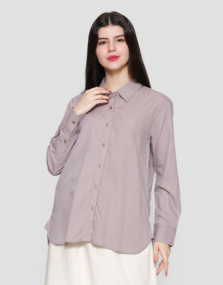 Connexion Basic Print Stripe Kemeja Lengan Wanita