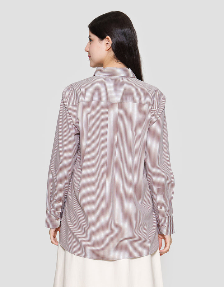 Connexion Basic Print Stripe Kemeja Lengan Wanita