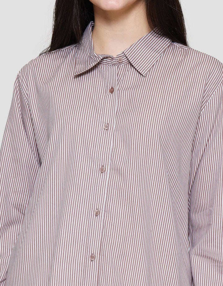 Connexion Basic Print Stripe Kemeja Lengan Wanita
