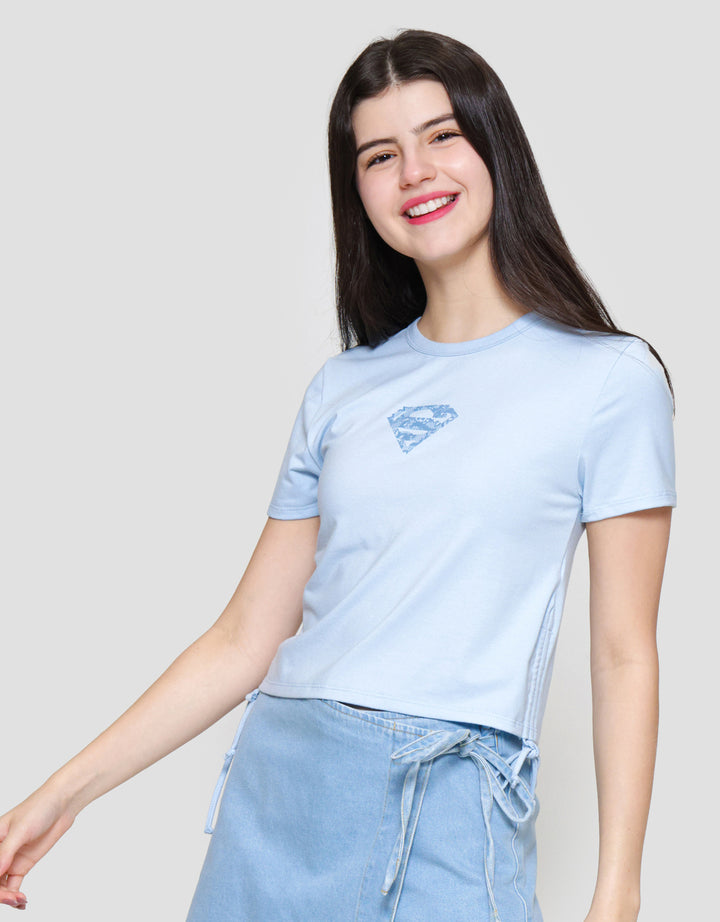 Nevada Baby Tee Spandex Tie Side Print Superman Kaos Wanita