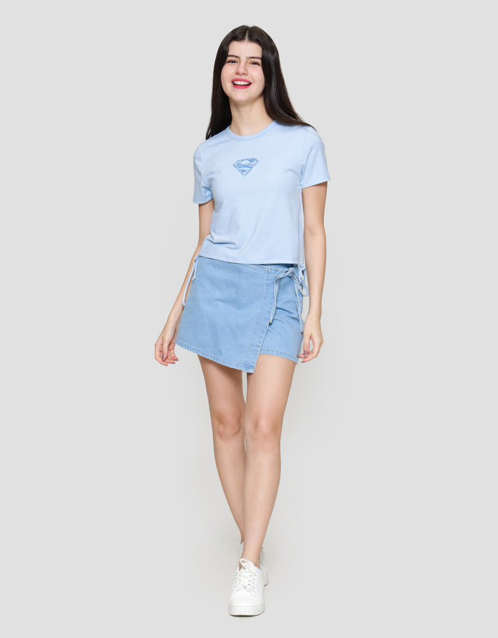 Nevada Baby Tee Spandex Tie Side Print Superman Kaos Wanita