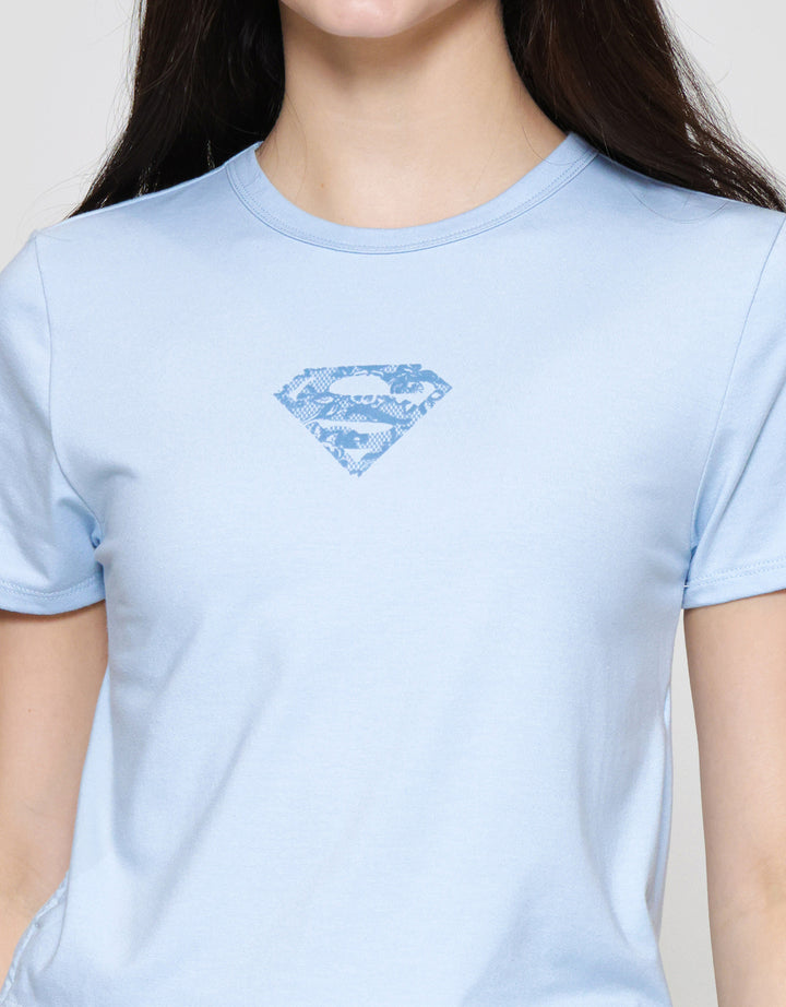 Nevada Baby Tee Spandex Tie Side Print Superman Kaos Wanita