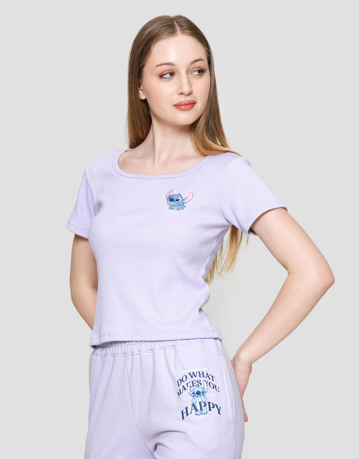 Disney Baby Tee Rib Print Stitch Kaos Lengan Pendek Wanita