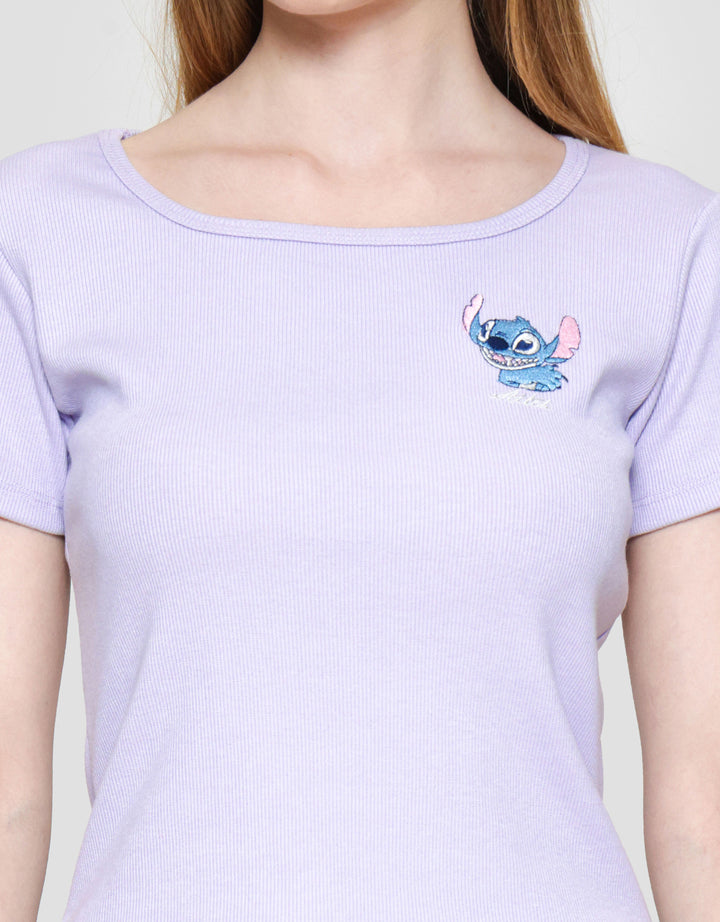 Disney Baby Tee Rib Print Stitch Kaos Lengan Pendek Wanita