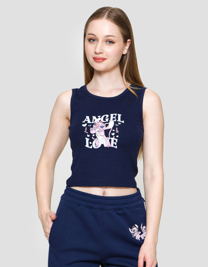 Disney Rib Print Stitch Angel Kaos Tanktop Wanita