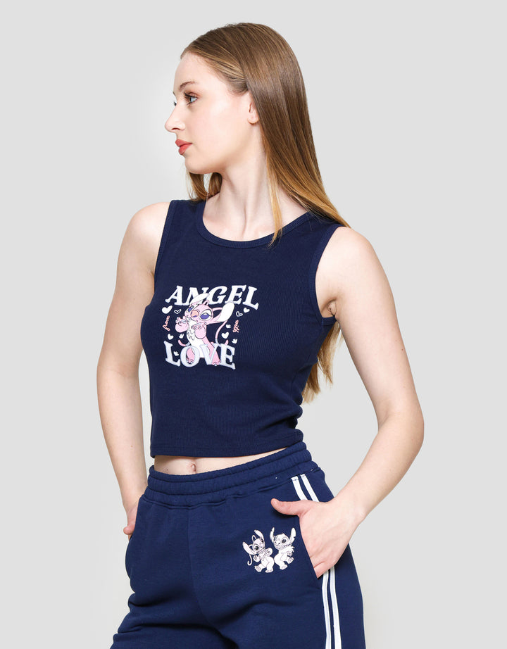 Disney Rib Print Stitch Angel Kaos Tanktop Wanita