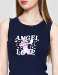 Disney Rib Print Stitch Angel Kaos Tanktop Wanita