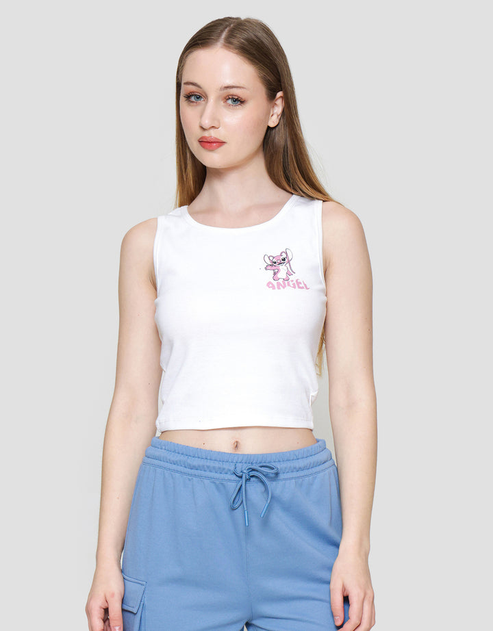 Disney Rib Print Stitch Angel Kaos Tanktop Wanita