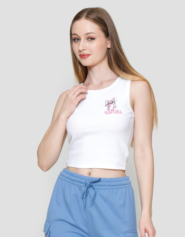 Disney Rib Print Stitch Angel Kaos Tanktop Wanita