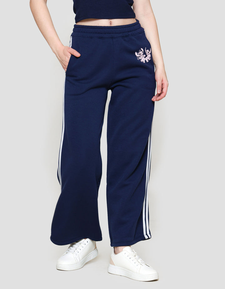 Disney Wide Leg Striped Tape Print Stitch Celana Panjang Wanita