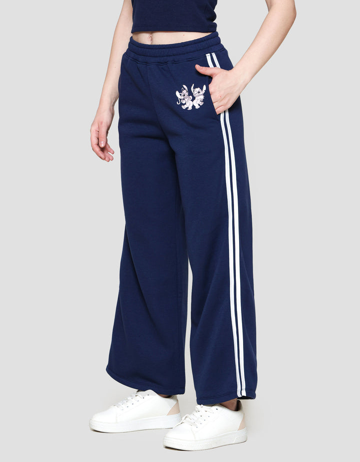 Disney Wide Leg Striped Tape Print Stitch Celana Panjang Wanita