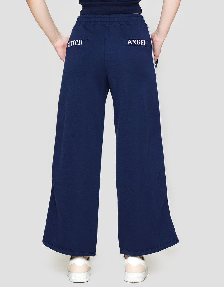 Disney Wide Leg Striped Tape Print Stitch Celana Panjang Wanita