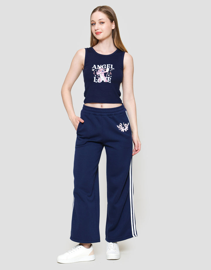 Disney Wide Leg Striped Tape Print Stitch Celana Panjang Wanita