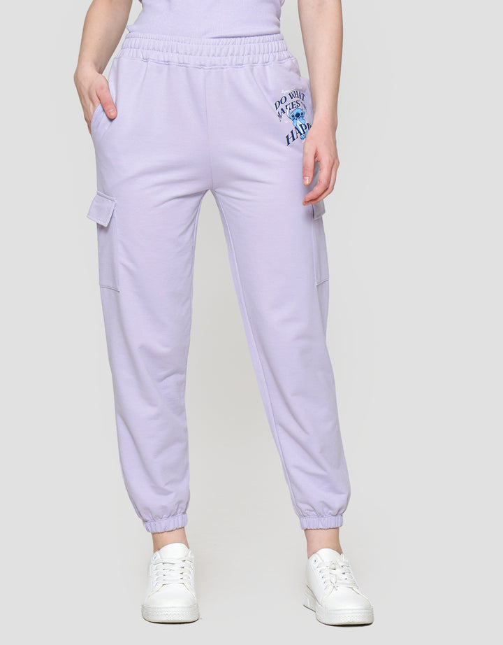 Disney Print Stitch Celana Jogger Wanita