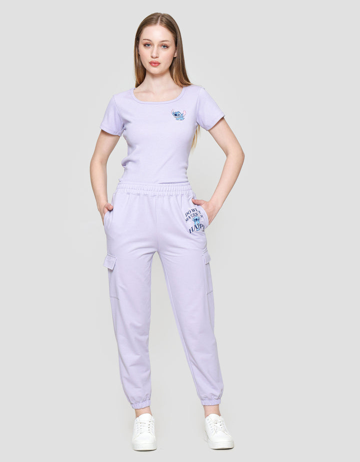 Disney Print Stitch Celana Jogger Wanita