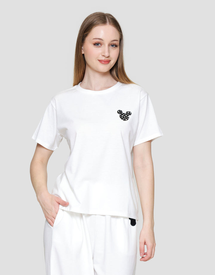 Disney Bordir Mickey Kaos Lengan Pendek Wanita