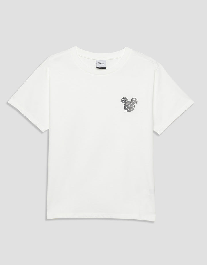 Disney Bordir Mickey Kaos Lengan Pendek Wanita