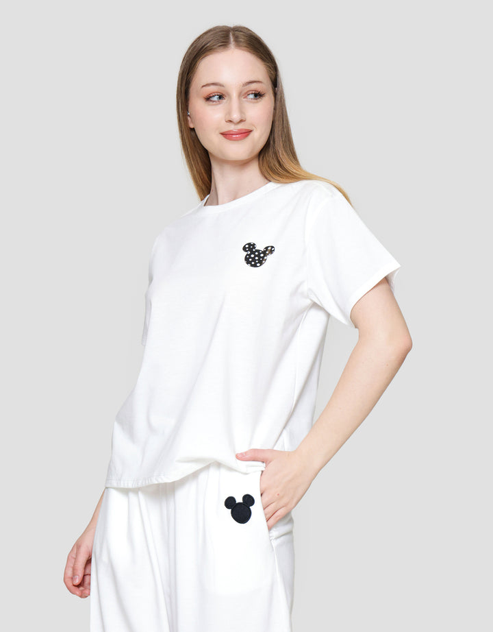 Disney Bordir Mickey Kaos Lengan Pendek Wanita